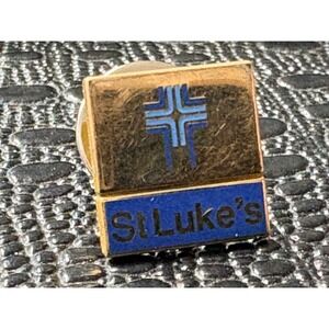 Vintage St Lukes Hospital Lapel Pin 1/10 10K Gold Filled CTO Medical Cross Blue